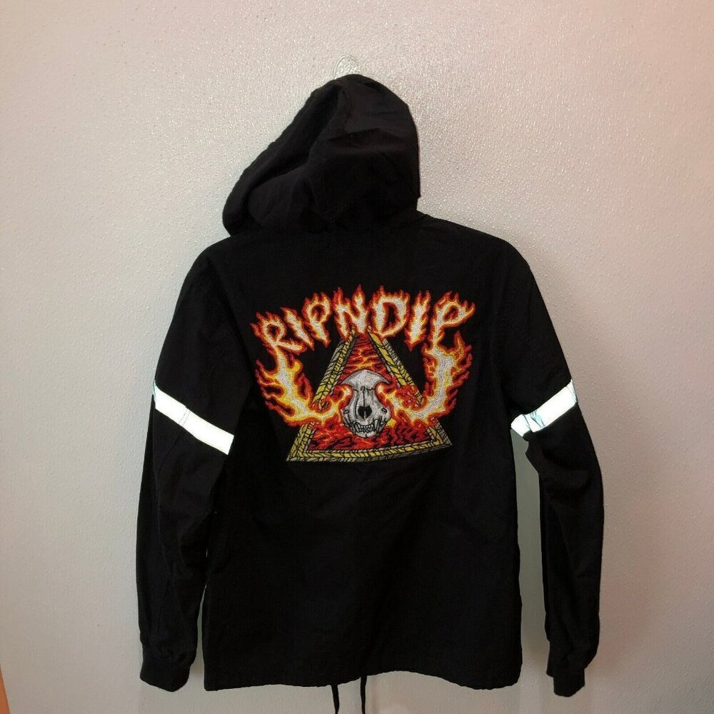Ripndip Small Black Inferno Flame Skull Full Zip Hood Cotton Fisherman Jacket S